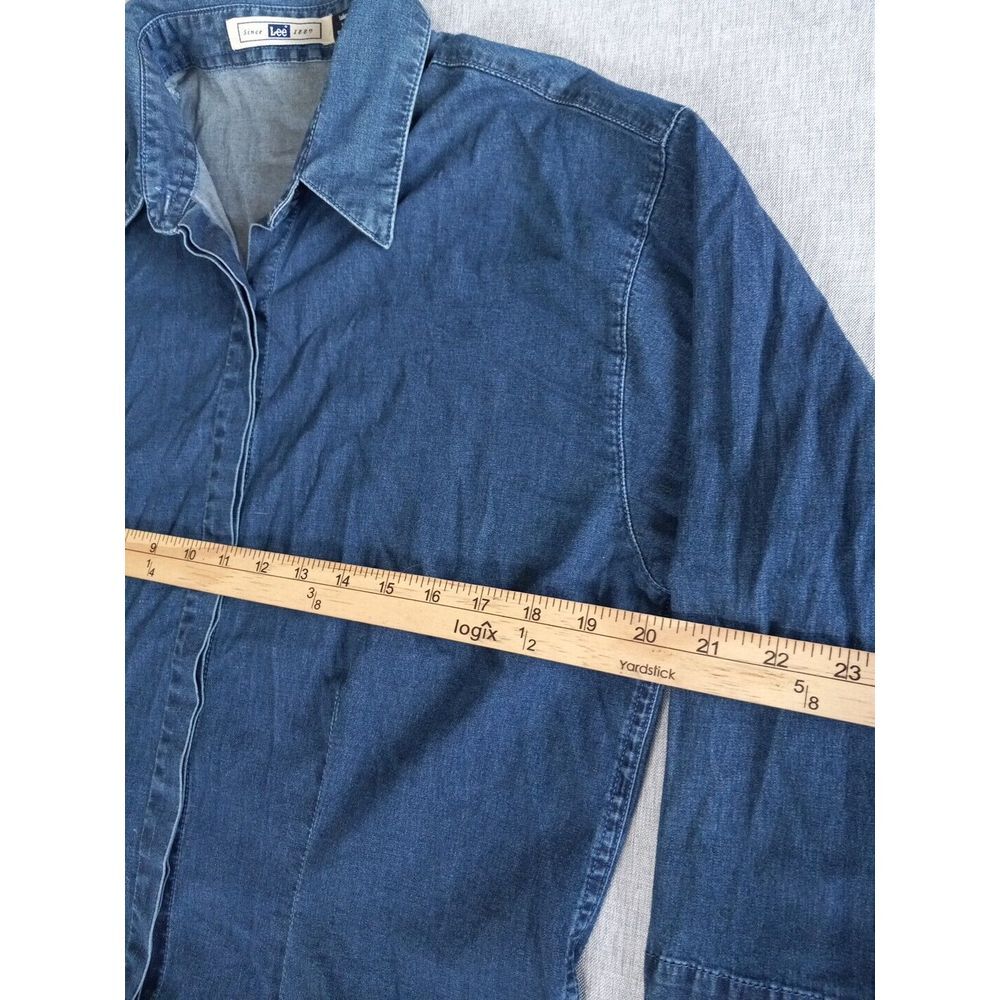 Lee Women's Large Stretch Cowboy Western Button-Up Chambray Blue Shirt - Picture 4 of 13